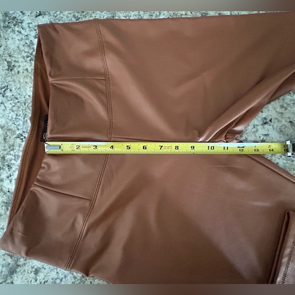 NWT Shinestar Tummy Tucker High Waist Faux Leather Leggings Camel Size L - Picture 11 of 12